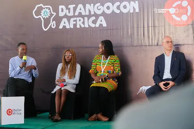 A panel discussion on the DjangoCon Africa 2025 main stage