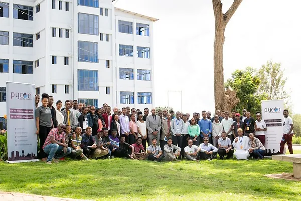 The full PyCon Tanzania delegation gathered outside the venue